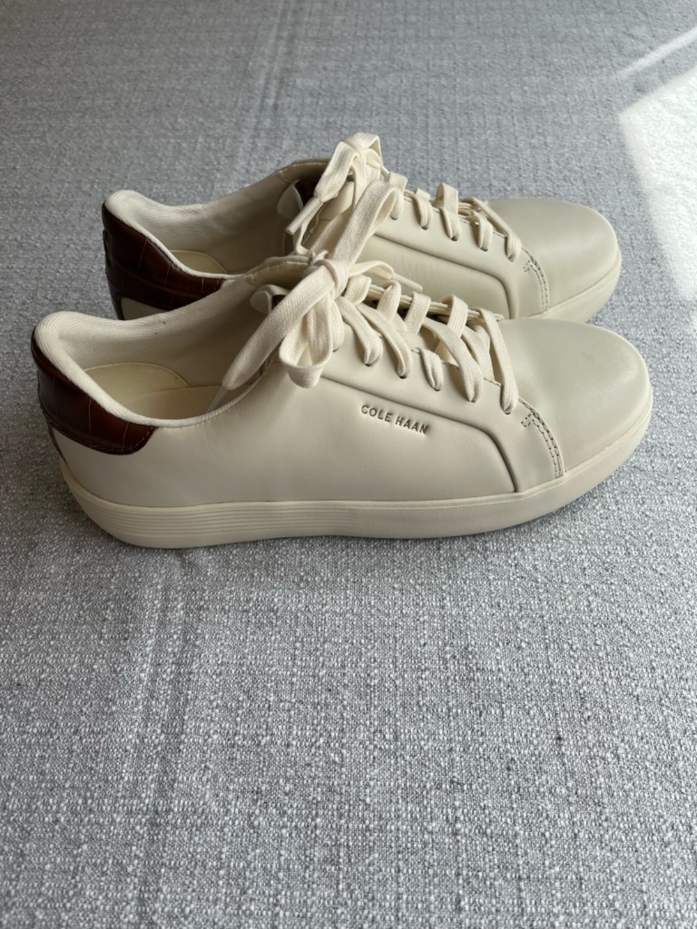 Cole Haan Cream Leather Low-Top Sneakers with Brown Heel